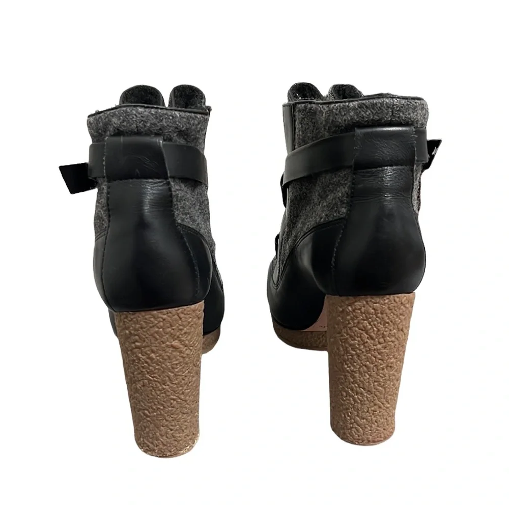Loeffler Randall Serena Black Leather & Gray Flannel Platform Boots Size 8